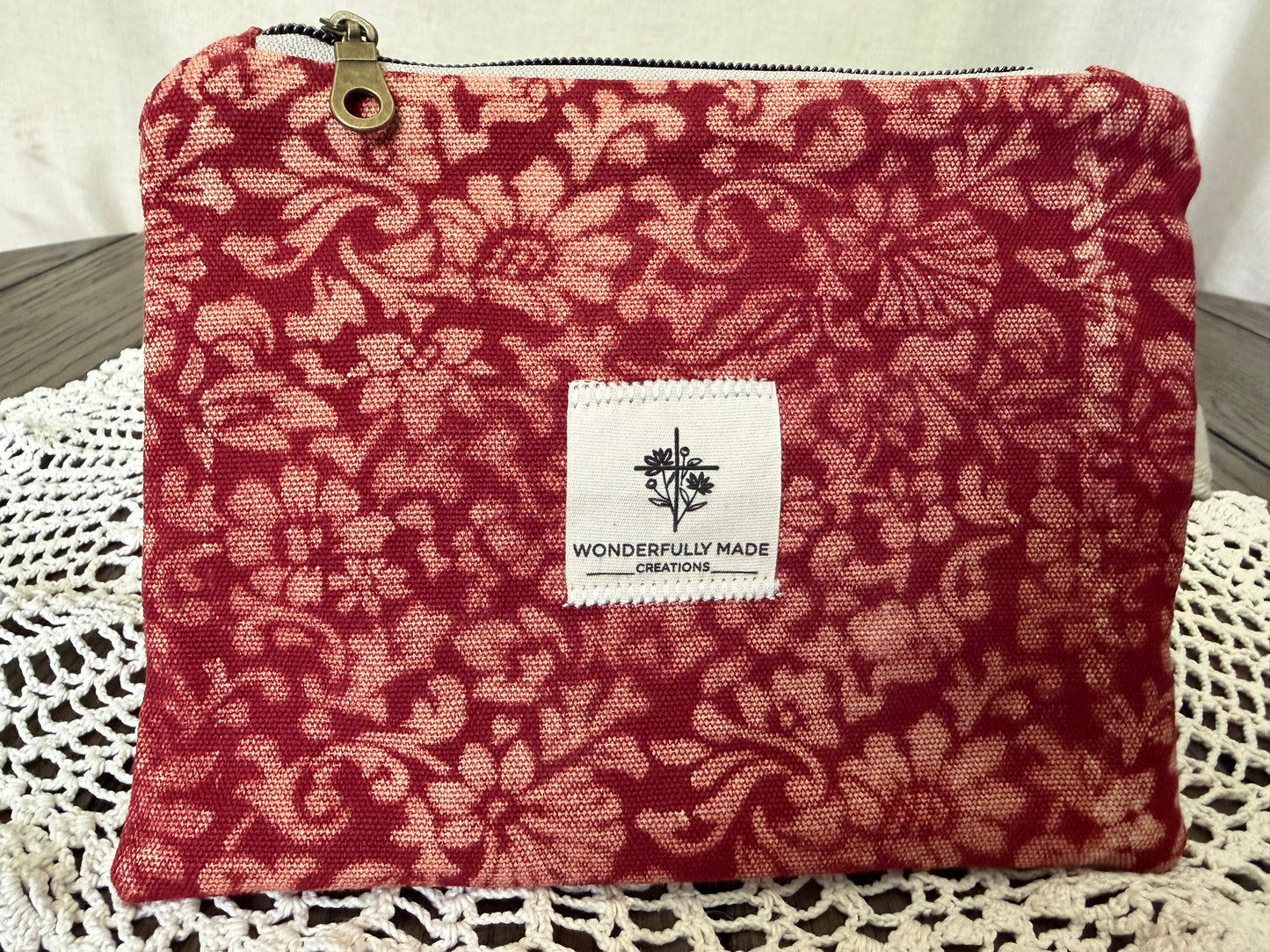 Red Floral Zipper Pouch