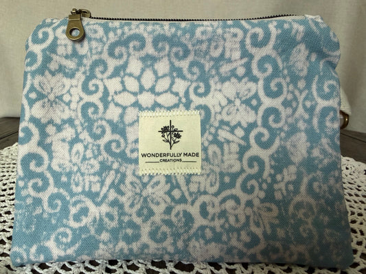 Light Blue Butterfly Zipper Pouch