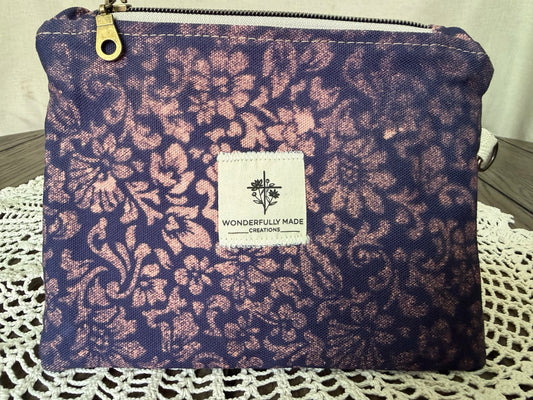 Dark Blue Floral Zipper Pouch