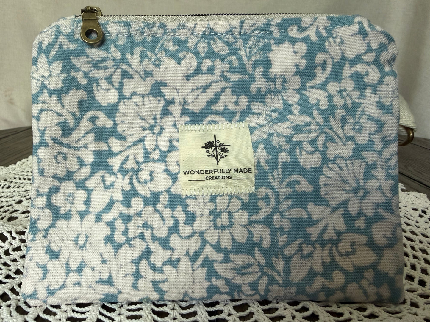 Light Blue Floral Zipper Pouch