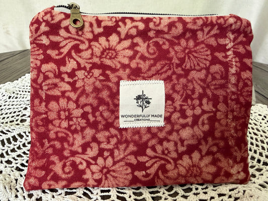 Red Floral Zipper Pouch