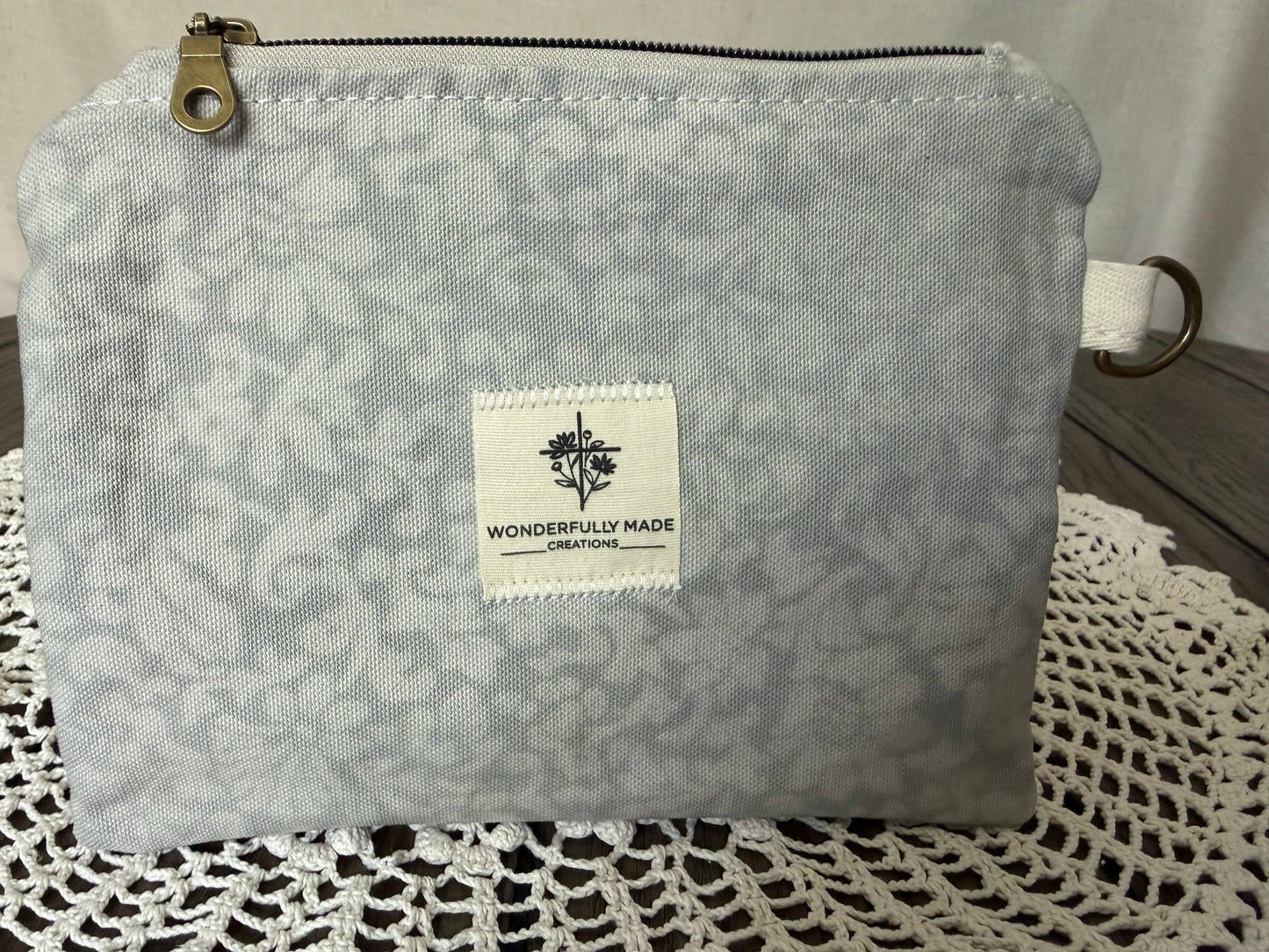 Grey Floral Zipper Pouch