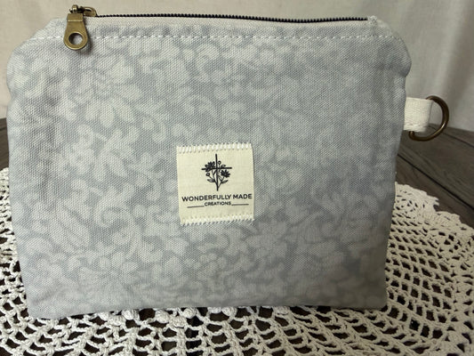 Grey Floral Zipper Pouch